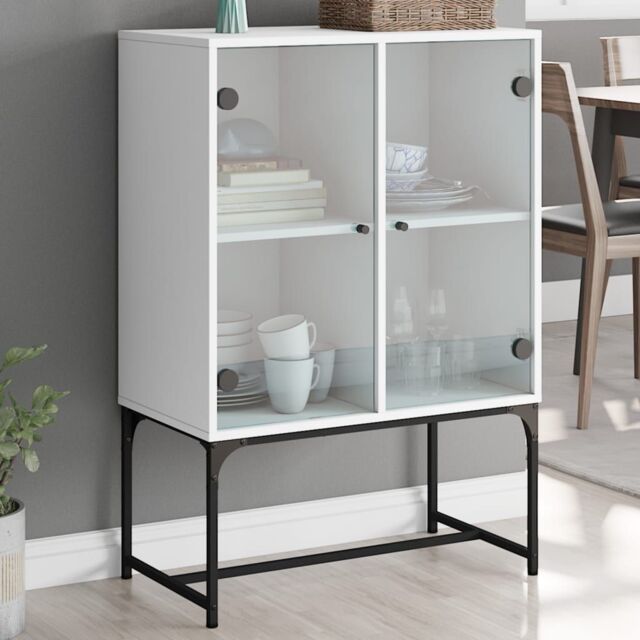 Berkfield Home Side Cabinet with Glass Doors White 69x37x100 cm - Size: 69 x 37 x 100 cm - image 1