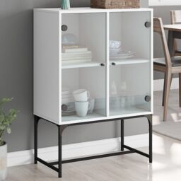 Berkfield Home Side Cabinet with Glass Doors White 69x37x100 cm - Size: 69 x 37 x 100 cm