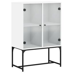 Berkfield Home Side Cabinet with Glass Doors White 69x37x100 cm - Size: 69 x 37 x 100 cm - thumbnail 2