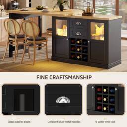 Merax Extendable Kitchen Island with Swivel Breakfast Bar & Wine Storage in Black - thumbnail 6
