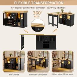 Merax Extendable Kitchen Island with Swivel Breakfast Bar & Wine Storage in Black - thumbnail 8