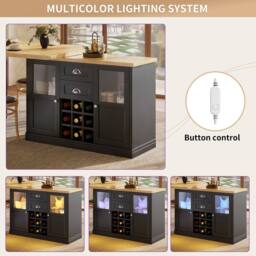 Merax Extendable Kitchen Island with Swivel Breakfast Bar & Wine Storage in Black - thumbnail 7
