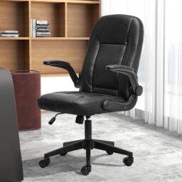 Levede Office Computer Chair PU Leather Swivel Recliner Flip-Up Armrests in Black - thumbnail 2
