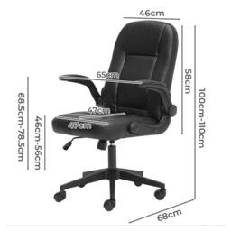 Levede Office Computer Chair PU Leather Swivel Recliner Flip-Up Armrests in Black - thumbnail 4