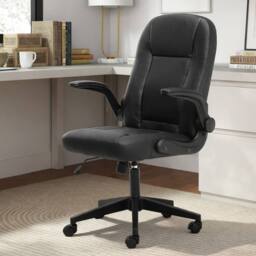 Levede Office Computer Chair PU Leather Swivel Recliner Flip-Up Armrests in Black - thumbnail 3