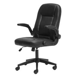 Levede Office Computer Chair PU Leather Swivel Recliner Flip-Up Armrests in Black - thumbnail 1