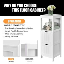 Gymax Bathroom Floor Cabinet Side Storage Cabinet With Removable Drawers in White - thumbnail 7