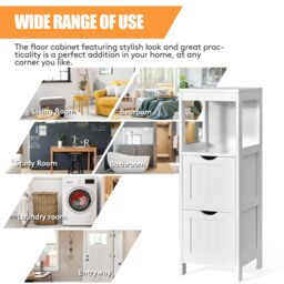 Gymax Bathroom Floor Cabinet Side Storage Cabinet With Removable Drawers in White - thumbnail 2