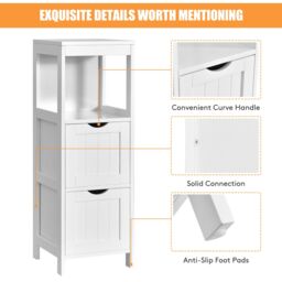 Gymax Bathroom Floor Cabinet Side Storage Cabinet With Removable Drawers in White - thumbnail 5