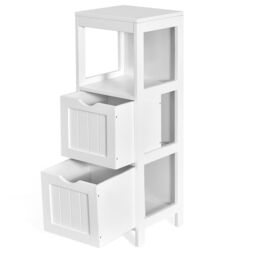 Gymax Bathroom Floor Cabinet Side Storage Cabinet With Removable Drawers in White