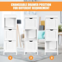 Gymax Bathroom Floor Cabinet Side Storage Cabinet With Removable Drawers in White - thumbnail 4