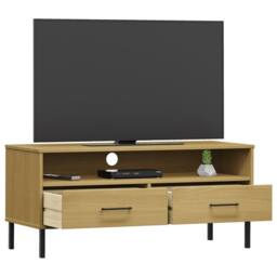 Berkfield Home TV Cabinet with Metal Legs Brown Solid Wood Pine OSLO in Light Brown