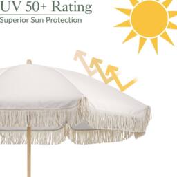 Christow Portable Parasol Beach Garden Tilting Umbrella Fringed Tassel Sun Shade UV50+ 2m in White - thumbnail 3