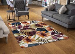 Benjamin Tate Design Autumn Geometric Flowers Rug in Natural - Size: Large - thumbnail 2