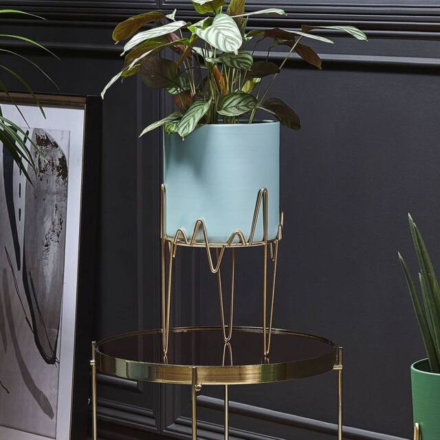 Wyld and Coco Blue Gold Iron Plant Stand 19 x 19 x 39 cm Indoor Outdoor - image 1
