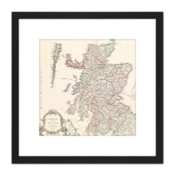 Artery8 Vaugondy 1751 French Map Scotland Shires Counties 8X8 Inch Square Wooden Framed Wall Art Print Picture with Mount in Black - thumbnail 1