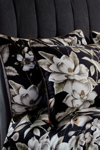 Edinburgh Weavers Lavish 200TC Floral Premium Cotton Sateen Piped Pair of Pillowcases in Black - image 1