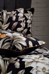 Edinburgh Weavers Lavish 200TC Floral Premium Cotton Sateen Piped Pair of Pillowcases in Black - thumbnail 2