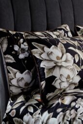 Edinburgh Weavers Lavish 200TC Floral Premium Cotton Sateen Piped Pair of Pillowcases in Black - thumbnail 1