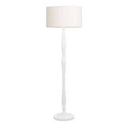 ValueLights Victoria Candlestick White Wood Floor Lamp with Cream Boucle Drum Lamp Shade - thumbnail 2