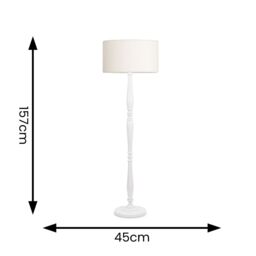 ValueLights Victoria Candlestick White Wood Floor Lamp with Cream Boucle Drum Lamp Shade - thumbnail 6