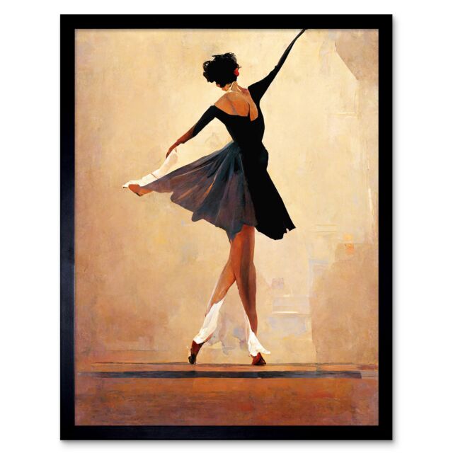 "Artery8 Wall Art Print Graceful Ballet Dancer In Black Dress Art Framed - Size: W12"" x H16""" - image 1