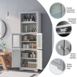 Kelvenix Wood Tall Cabinet 2 Doors Display Organizer Free-Standing Pantry in White - Size: 0.6m2 - thumbnail 1