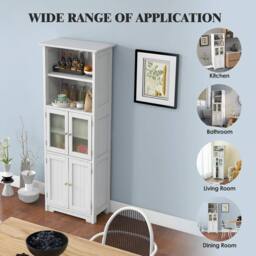Kelvenix Wood Tall Cabinet 2 Doors Display Organizer Free-Standing Pantry in White - Size: 0.6m2 - thumbnail 4