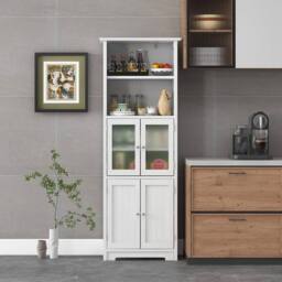 Kelvenix Wood Tall Cabinet 2 Doors Display Organizer Free-Standing Pantry in White - Size: 0.6m2 - thumbnail 5
