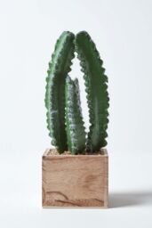 Homescapes Artificial Cactus Plant In Wooden Pot, 33 cm Tall in Green - thumbnail 6