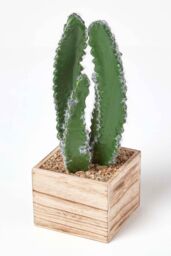 Homescapes Artificial Cactus Plant In Wooden Pot, 33 cm Tall in Green - thumbnail 1