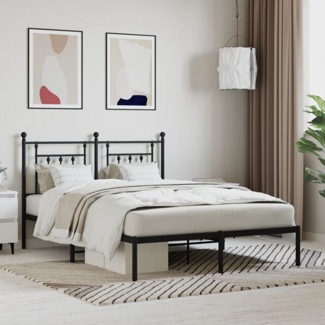 Berkfield Home Metal Bed Frame with Headboard Black 140x200 cm - image 1
