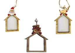 Shatchi Christmas Tree Ornaments Wooden Aesthetic Hanging Decorations set of 3 pcs Xmas DIY Holiday Home Décor in Brown - thumbnail 2