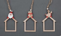 Shatchi Christmas Tree Ornaments Wooden Aesthetic Hanging Decorations set of 3 pcs Xmas DIY Holiday Home Décor in Brown