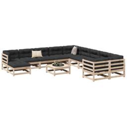 Berkfield Home 12 Piece Garden Sofa Set Solid Wood Pine in Light Tan - thumbnail 2