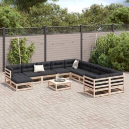Berkfield Home 12 Piece Garden Sofa Set Solid Wood Pine in Light Tan - thumbnail 3