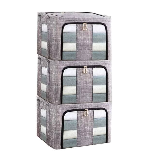 VOGREX 3PCS 66L Steel Frame Folding Stackable Wardrobe Storage Boxes in Grey - image 1