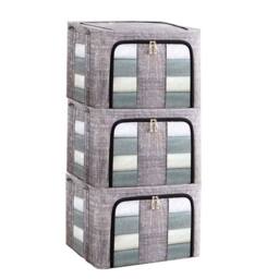 VOGREX 3PCS 66L Steel Frame Folding Stackable Wardrobe Storage Boxes in Grey