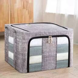 VOGREX 3PCS 66L Steel Frame Folding Stackable Wardrobe Storage Boxes in Grey - thumbnail 4