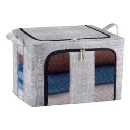 VOGREX 3PCS 66L Steel Frame Folding Stackable Wardrobe Storage Boxes in Grey - thumbnail 3