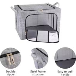 VOGREX 3PCS 66L Steel Frame Folding Stackable Wardrobe Storage Boxes in Grey - thumbnail 2