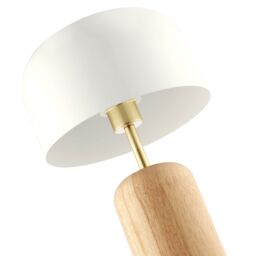 Happy Homewares Modern Designer Wooden Table Lamp with White Gloss Domed Metal Shade in Brown - thumbnail 3