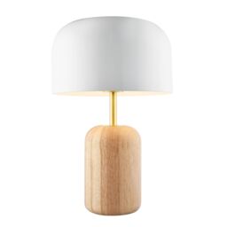 Happy Homewares Modern Designer Wooden Table Lamp with White Gloss Domed Metal Shade in Brown - thumbnail 2
