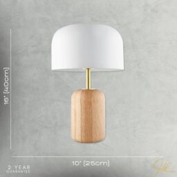 Happy Homewares Modern Designer Wooden Table Lamp with White Gloss Domed Metal Shade in Brown - thumbnail 7