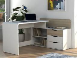 Vente-unique Corner Desk - MDF - 3 Drawers & 2 Shelves - White & Oak - DECLAN II in Light Oak