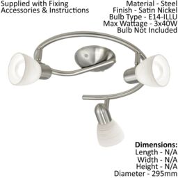 Loops Flush Ceiling Light Satin Nickel Shade White Glass Wipe Technique Bulb E14 3x40W in Metallics - thumbnail 2