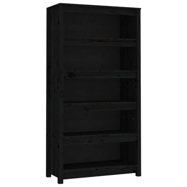 Berkfield Home Book Cabinet Black 80x35x154 cm Solid Wood Pine - Size: 80 x 35 x 154 cm - image 1