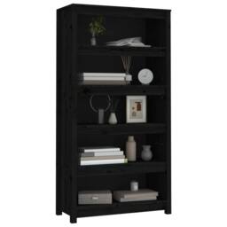 Berkfield Home Book Cabinet Black 80x35x154 cm Solid Wood Pine - Size: 80 x 35 x 154 cm - thumbnail 4