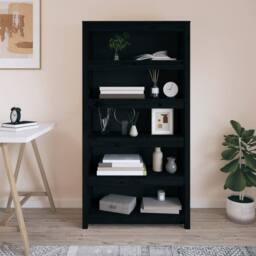 Berkfield Home Book Cabinet Black 80x35x154 cm Solid Wood Pine - Size: 80 x 35 x 154 cm - thumbnail 3