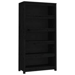 Berkfield Home Book Cabinet Black 80x35x154 cm Solid Wood Pine - Size: 80 x 35 x 154 cm - thumbnail 1